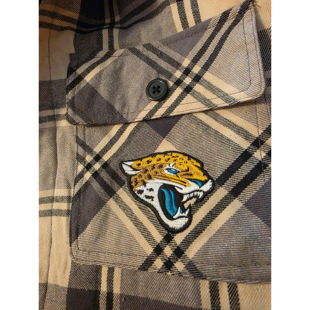NFL Jacksonville Jaguars Mens Hooded Plaid Shirt Jacket Quilted Lined Grey Large - Picture 5 of 6